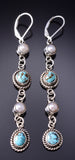 Silver & Golden Hills Turquoise w/ Fresh Pearl Navajo Earrings Erick Begay 6F27B