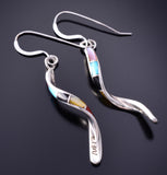 Silver & Turquoise Multistone Zuni Inlay Swirl Earrings by Ira Johnson 3H02Y