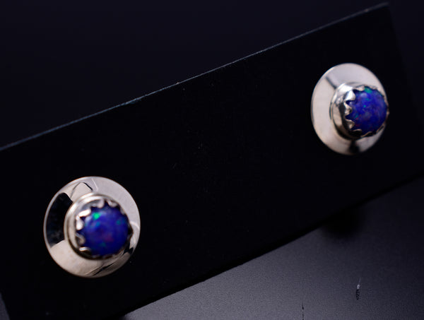 Purple Fire Opal - Navajo Handmade Sterling Silver Post Earrings by Juanita Manygoats - 6J31K