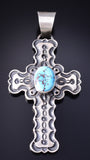 Sterling Silver and Golden Hills Turquoise Navajo Cross Pendant by June Delgarito 5L17T