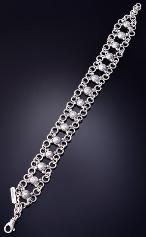 Silver Navajo Handmade Conchos All Around Wrap Bracelet 5L20X