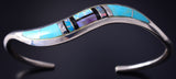 Silver & Turquoise Mutistone Navajo Inlay Flow Bracelet 5F04E