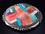 Vintage Silver & Turquoise Multistone Navajo Inlay Buckle by Ray Jack 5J29S