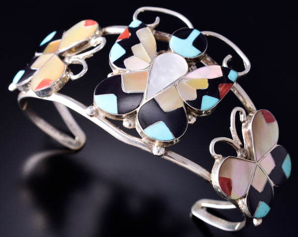 Silver & Turquoise Multistone Zuni Inlay Butterfly Bracelet Allison Dishta 5L20Y