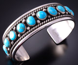 Silver & Kingman Turquoise Navajo Handmade Bracelet by Chester Charley 4E27F