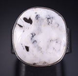 Size 7-1/2 Silver & White Buffalo Turquoise Navajo Ring by Allen Lee 5L05G