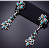 Silver & Turquoise Zuni Petit Point Birds Earrings by Herbert Lastiyano 6D09N