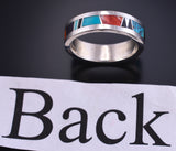 Size 10-1/4 Silver Multistone Navajo All Around Inlay Mens Ring - Rose Ann Long 5L05U