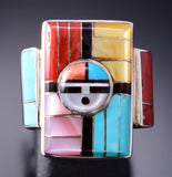 Size 8-1/2 Silver & Turquoise Multistone Zuni Inlay Sunface Ring Don Dewa 6H31K