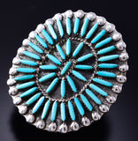 Size 6-3/4 Vintage Silver & Turquoise Neeplepoint Zuni Ring by DJ Ghahate 6A21H