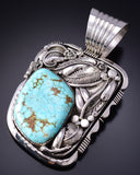 Vintage Silver & Turquoise Navajo Eagle Feathers Pendant by Les Baker 6D28D