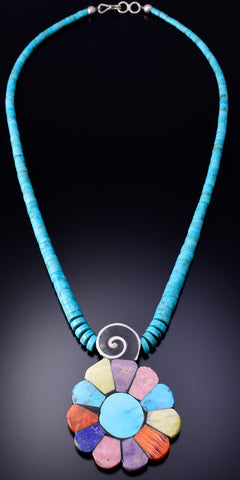 Multistone Flower Necklace by Mary Louise Tafoya - 4L26K