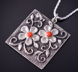 Silver & Coral Navajo Tufacast Flowers Pendant by Rebecca T. Begay 4F25T