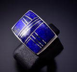 Size 9-3/4 Silver & Lapis Navajo Inlay Men's Ring by Herman Tom 4L22J