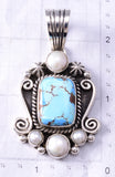 Silver & Golden Hills Turquoise Fresh Pearl Navajo Pendant by Erick Begay 6F27S