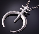 Silver Navajo Tufacast Naja Isleta Cross Pendant by Gary Custer 4F23H