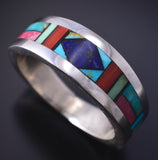 Size 13 Silver Multistone Navajo Inlay Men's Ring by Jimmy Harrison 5H02X