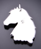 Silver & White Buffalo Turquoise Navajo Handmade Horse Feather Pendant by Robert Vandever 3F19Z