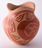 SgraffitoTraditional Jemez Pottery by Alfreda Fragua with Bear Design 4D01H