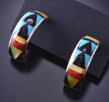 Silver & Turquoise Zuni Inlay Half Hoop Earrings by Delberta Boone 3H02B