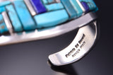 Silver & Turquoise & Lapis Navajo Inlay Bracelet by Patricia Ed Wallace 3F10P