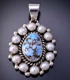 Silver & Golden Hills Turquoise - Freshwater Pearls Pendant Erick Begay 3C30E