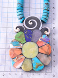 Kingman Turquoise Santo Domingo Flower Necklace by Mary Louise Tafoya 3G07M