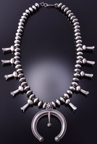 Silver Handmade Navajo Squash Blossom Necklace by Preston Haley 4A12A