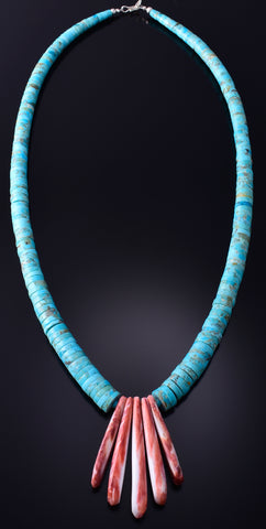 28" Santo Domingo Pueblo (Kewa) Turquoise Necklace by Lupe Lovato 5G28C