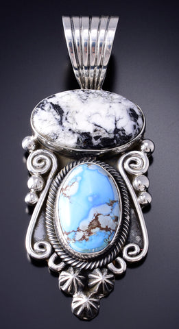Silver & Golden Hills Turquoise White Buffalo Navajo Pendant - Erick Begay 6C02D