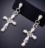 Silver & Opal Soft Edge Zuni Cross Earrings by Bryce Vacit 6J30Z