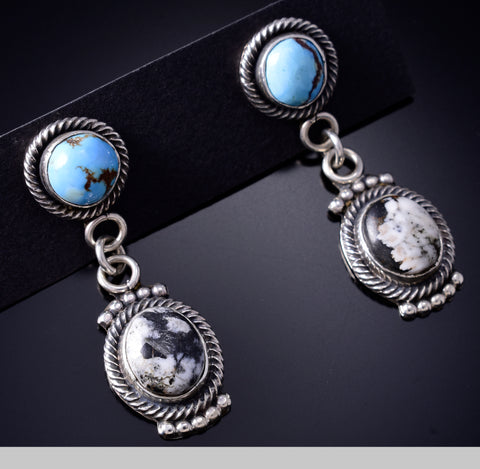 Silver & Golden Hills Turquoise White Buffalo Navajo Earrings Erick Begay 6C01M