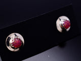 Pink Fire Opal - Navajo Handmade Sterling Silver Post Earrings by Juanita Manygoats - 6J31L