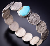 Silver & Kingman Turquoise Old Coin Navajo Bangle Bracelet by James McCabe 6F09T