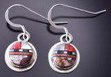 Silver & Mother of Pearl Multistone Zuni Inlay Round Earrings by Delbert Kallestewa Jr 3J22H