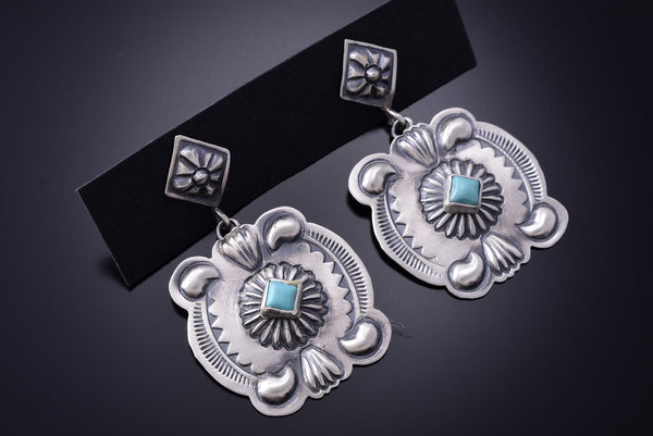 Silver & Turquoise Navajo Concho Earrings by Terry Charlie 3J22O