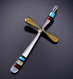 Silver & Turquoise Multistone Zuni Inlay Cross Pendant By Sylvester Noche - 6J31Y