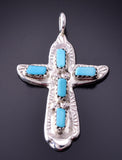 Silver & Turquoise Zuni Handmade Cross Pendant by Cecelia Iule 4E27S