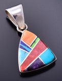 Reversible Silver Multistone Navajo Inlay Triangle Pendant by TSF 3L08K
