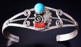 Silver & Turquoise w/ Coral Navajo Open Face Bracelet by William Begay 5L20O