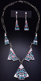 Silver & Turquoise Multistone Zuni Inlay Necklace & Earring Set K.D. Boone 5J29G