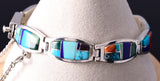 Preowned Silver & Turquoise Multistone Navajo Inlay Link Bracelet by Calvin Begay 6D28E