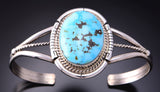 Silver & Kingman Turquoise Navajo Bracelet by Dave Skeets 3F05X