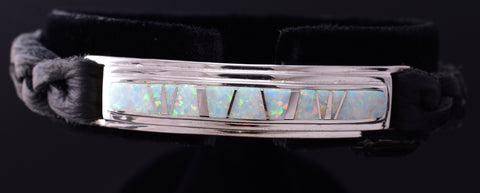 Silver & Opal Navajo Inlay w/ Leather Wrap Bracelet by TSF 3L16F