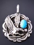 Navajo Silver Flying Eagle Turquoise Pendant with Sleeping Beauty Turquoise- 5L17W