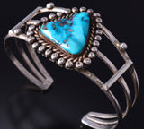 Vintage Silver & Turquoise Navajo Open Faced Bracelet 5G28X