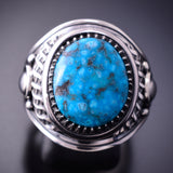 Size 12 Silver & Turquoise Navajo Handmade Ring by Derrick Gordon 4A04S