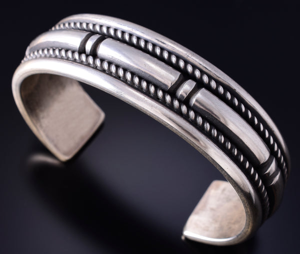 Silver Navajo Handmade Men's Bracelet by Leande Tahe 5L20F
