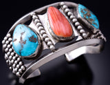 Vintage Silver & Turquoise w/ Spiny Oyster Shell Navajo Bracelet 6D28A