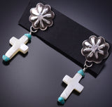 Silver & Mother of Pearl w/ Turquoise Navajo Cross Earrings Ravis Henry 6D20G